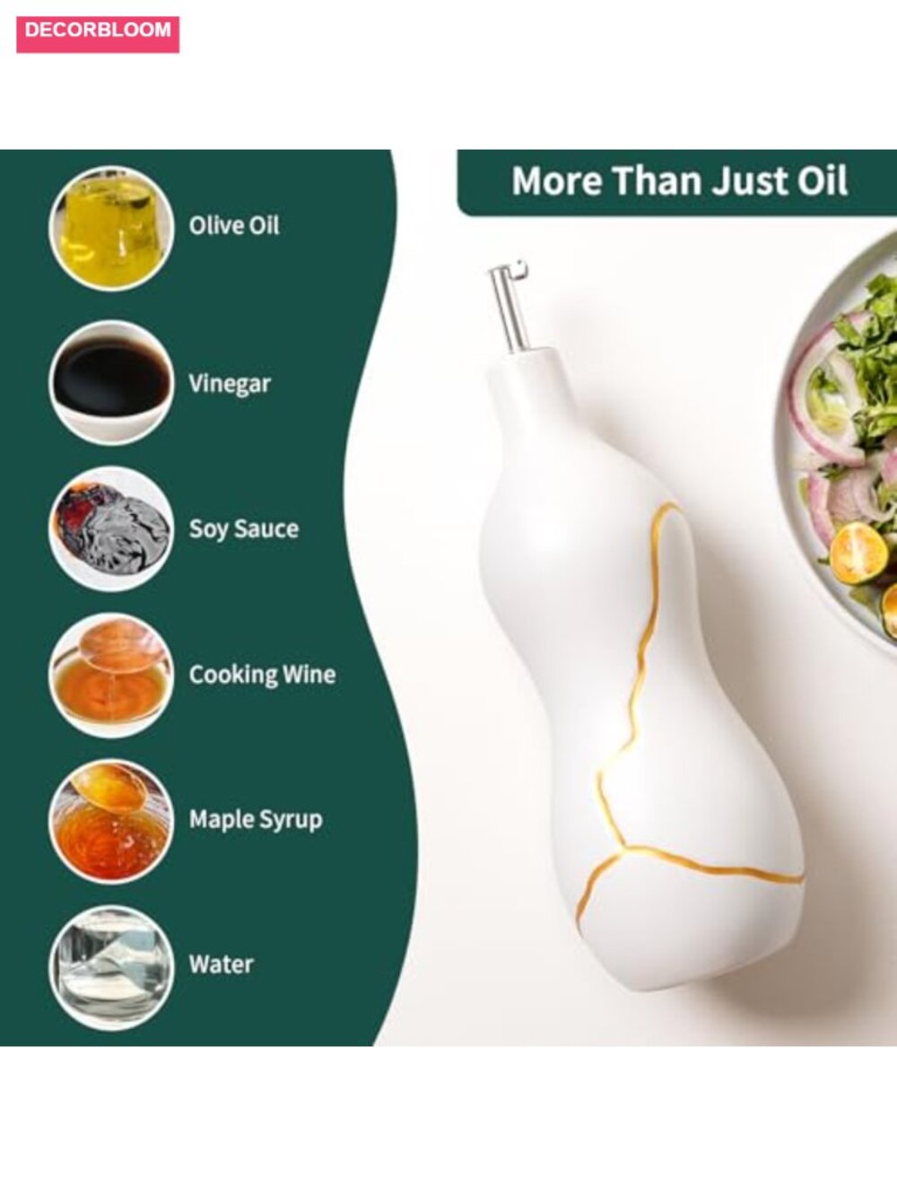 Ceramic Olive Oil Dispenser Bottle 22 oz Non-Drip Gold Accent Ergonomic - Picture 5 of 6